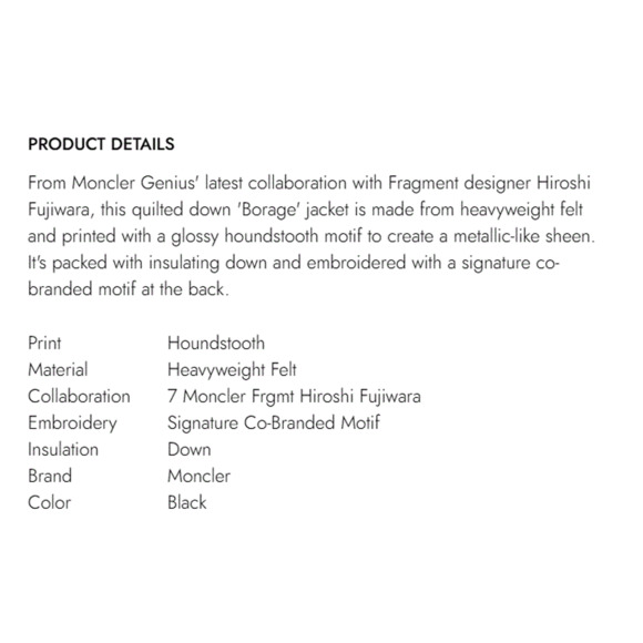 RARE Moncler X Frgmt Borage Down Jacket Men 2/ M Black Houndstooth Full Zip NWT - Picture 16 of 16